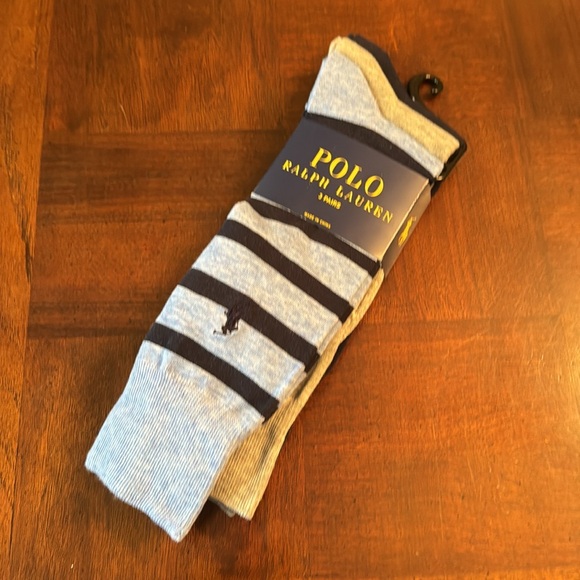 Ralph Lauren POLO Socks 3 pairs New Black Grey and Blue Stripe - Picture 7 of 8